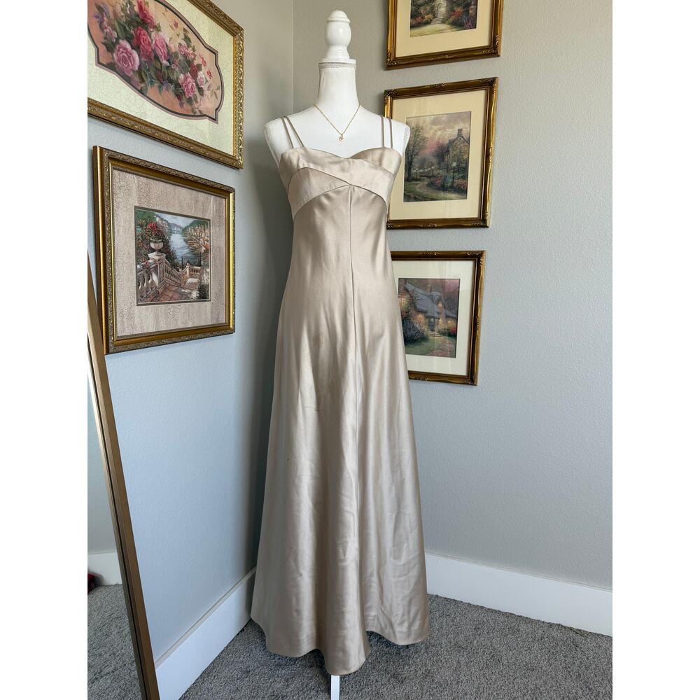 Malcolm Starr 1960s Vintage Champagne Satin Formal Dress